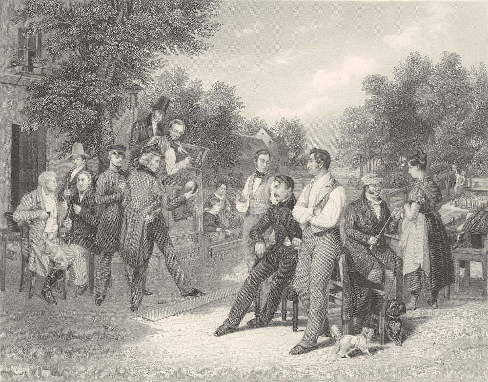 BOWLING. German Skittle Ground c1856 old antique vintage print picture